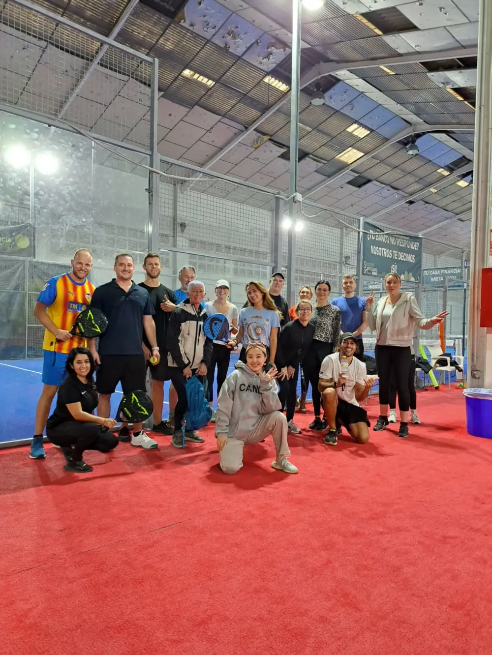 Group photo of players at an OSU Padel Saturday Social in Valencia