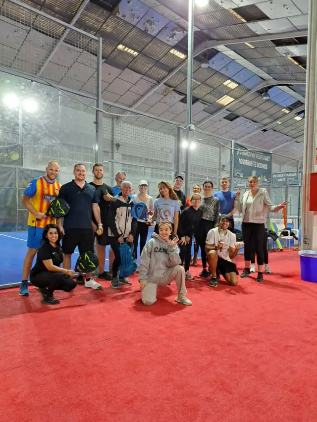 Group photo of an OSU Padel Saturday Social at TuPadel Valencia